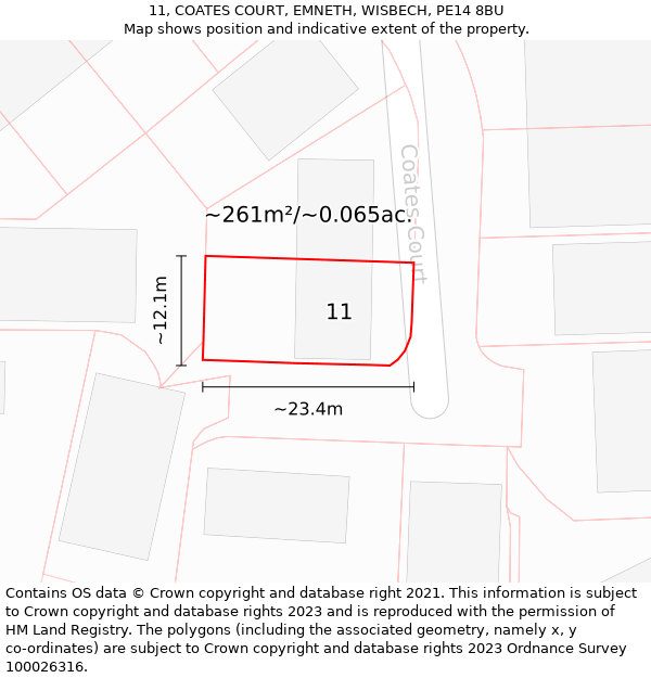 11, COATES COURT, EMNETH, WISBECH, PE14 8BU: Plot and title map