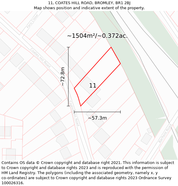 11, COATES HILL ROAD, BROMLEY, BR1 2BJ: Plot and title map