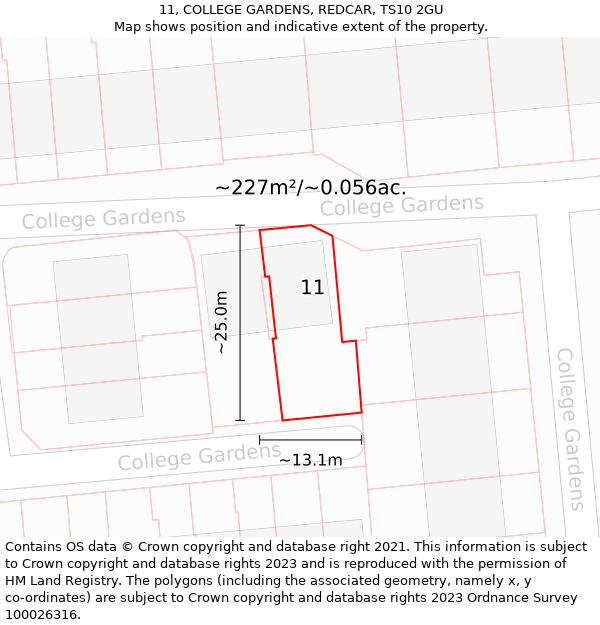 11, COLLEGE GARDENS, REDCAR, TS10 2GU: Plot and title map