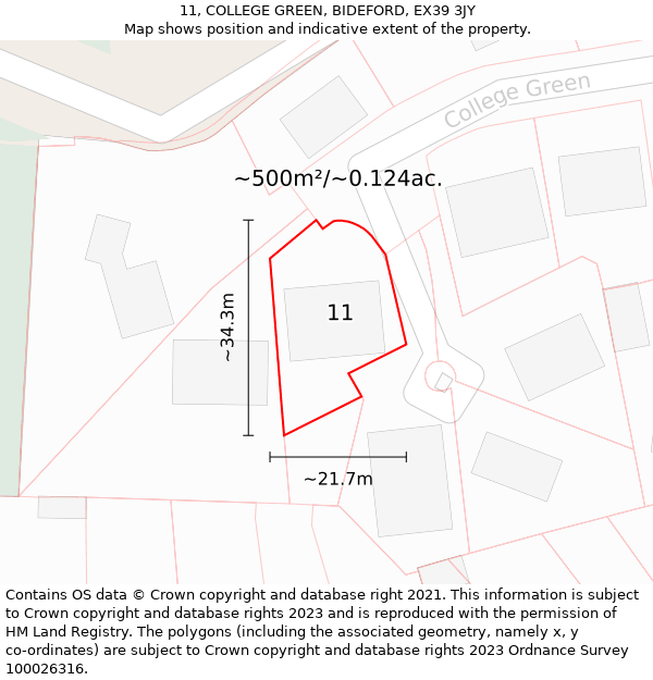 11, COLLEGE GREEN, BIDEFORD, EX39 3JY: Plot and title map