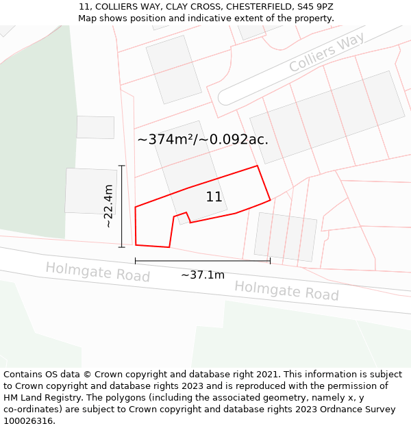 11, COLLIERS WAY, CLAY CROSS, CHESTERFIELD, S45 9PZ: Plot and title map