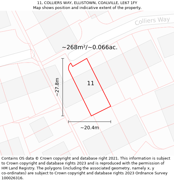 11, COLLIERS WAY, ELLISTOWN, COALVILLE, LE67 1FY: Plot and title map