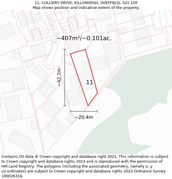 11, COLLIERY DRIVE, KILLAMARSH, SHEFFIELD, S21 1DF: Plot and title map