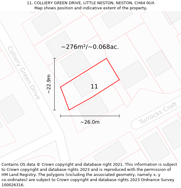 11, COLLIERY GREEN DRIVE, LITTLE NESTON, NESTON, CH64 0UA: Plot and title map