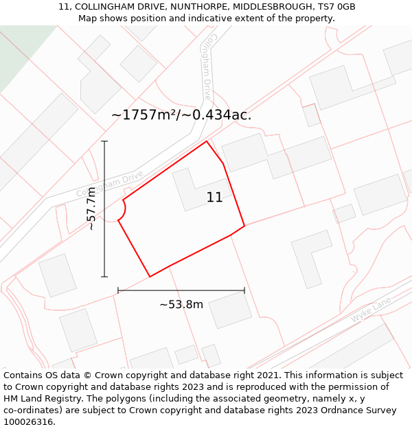 11, COLLINGHAM DRIVE, NUNTHORPE, MIDDLESBROUGH, TS7 0GB: Plot and title map