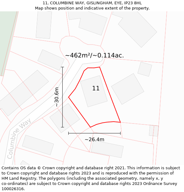 11, COLUMBINE WAY, GISLINGHAM, EYE, IP23 8HL: Plot and title map