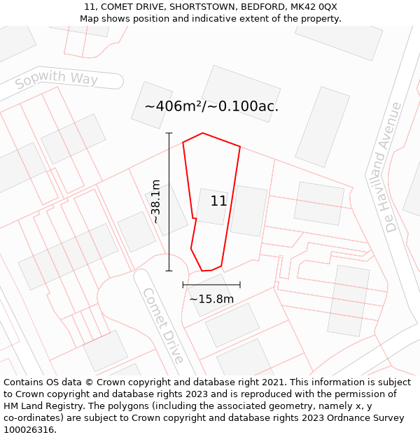 11, COMET DRIVE, SHORTSTOWN, BEDFORD, MK42 0QX: Plot and title map