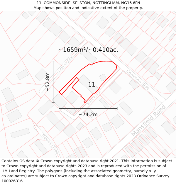 11, COMMONSIDE, SELSTON, NOTTINGHAM, NG16 6FN: Plot and title map