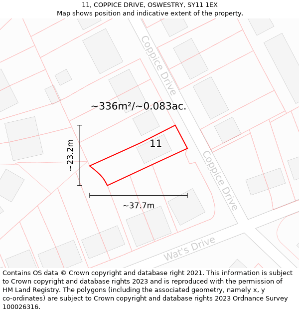 11, COPPICE DRIVE, OSWESTRY, SY11 1EX: Plot and title map