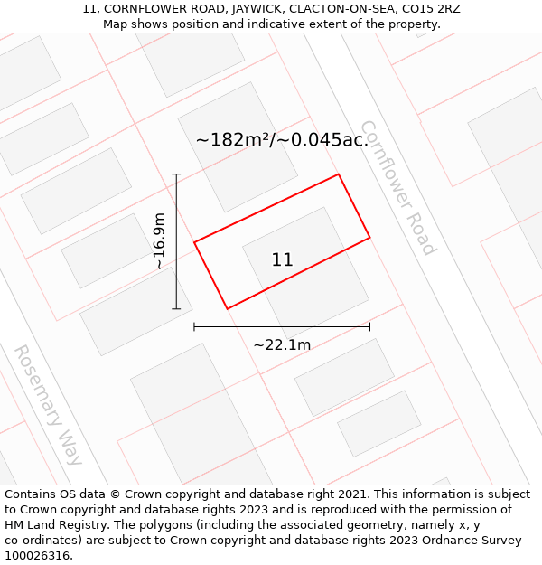 11, CORNFLOWER ROAD, JAYWICK, CLACTON-ON-SEA, CO15 2RZ: Plot and title map