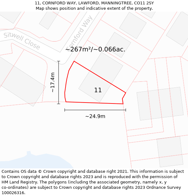 11, CORNFORD WAY, LAWFORD, MANNINGTREE, CO11 2SY: Plot and title map