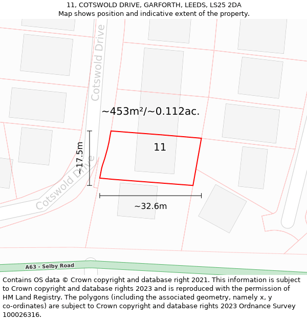 11, COTSWOLD DRIVE, GARFORTH, LEEDS, LS25 2DA: Plot and title map