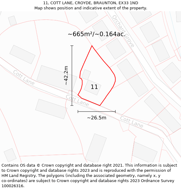 11, COTT LANE, CROYDE, BRAUNTON, EX33 1ND: Plot and title map