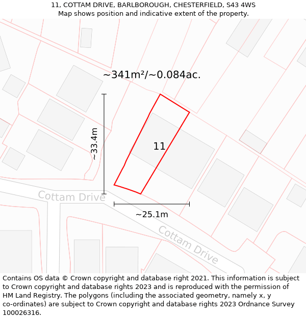 11, COTTAM DRIVE, BARLBOROUGH, CHESTERFIELD, S43 4WS: Plot and title map
