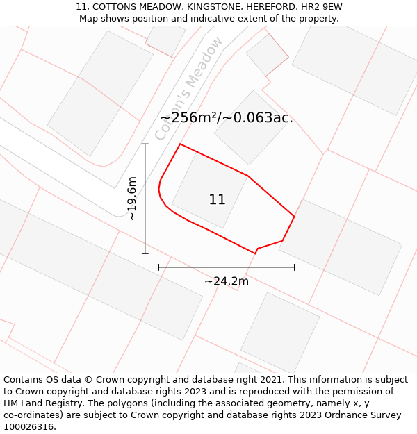 11, COTTONS MEADOW, KINGSTONE, HEREFORD, HR2 9EW: Plot and title map