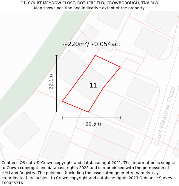 11, COURT MEADOW CLOSE, ROTHERFIELD, CROWBOROUGH, TN6 3LW: Plot and title map