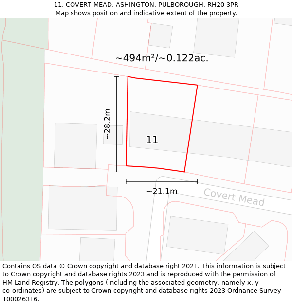 11, COVERT MEAD, ASHINGTON, PULBOROUGH, RH20 3PR: Plot and title map