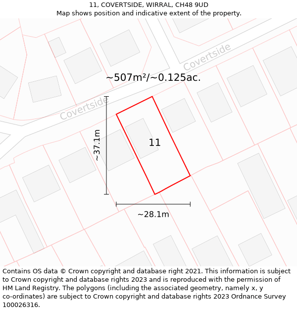 11, COVERTSIDE, WIRRAL, CH48 9UD: Plot and title map