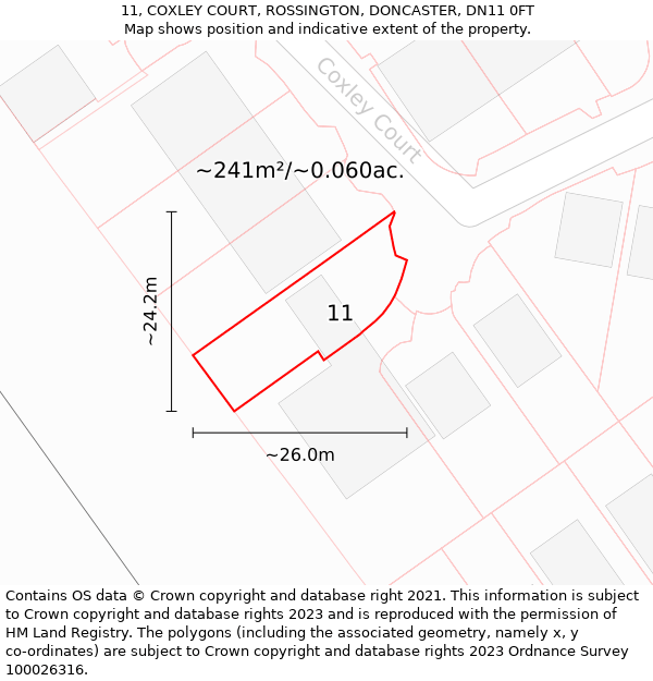 11, COXLEY COURT, ROSSINGTON, DONCASTER, DN11 0FT: Plot and title map