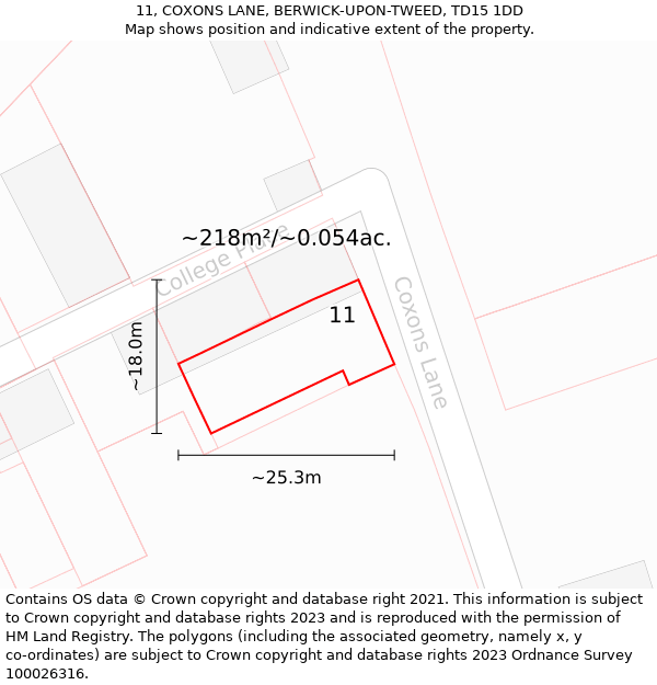 11, COXONS LANE, BERWICK-UPON-TWEED, TD15 1DD: Plot and title map