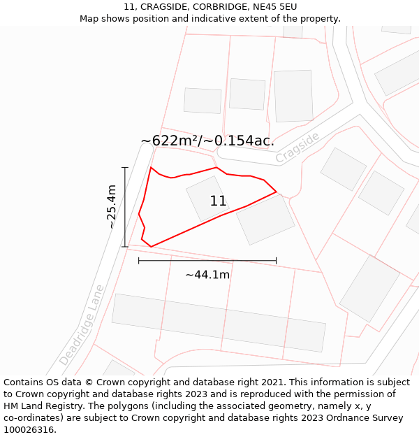 11, CRAGSIDE, CORBRIDGE, NE45 5EU: Plot and title map