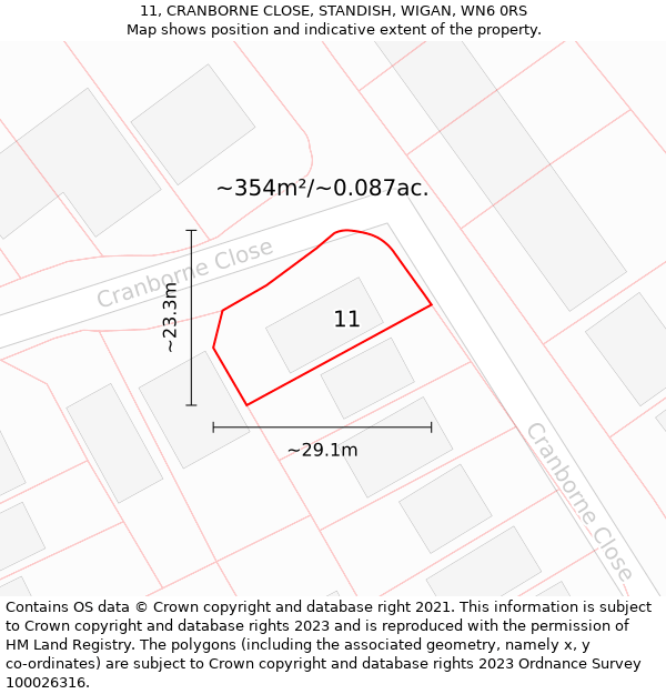 11, CRANBORNE CLOSE, STANDISH, WIGAN, WN6 0RS: Plot and title map