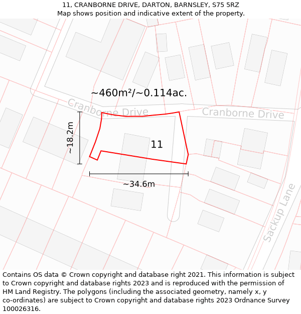 11, CRANBORNE DRIVE, DARTON, BARNSLEY, S75 5RZ: Plot and title map