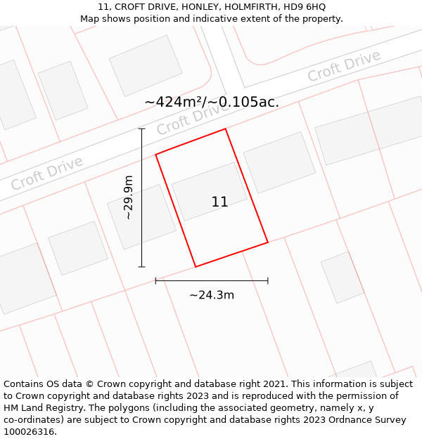 11, CROFT DRIVE, HONLEY, HOLMFIRTH, HD9 6HQ: Plot and title map