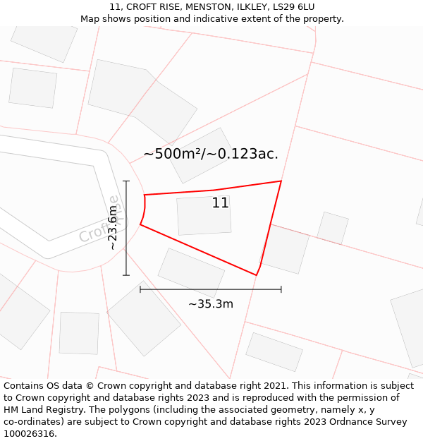 11, CROFT RISE, MENSTON, ILKLEY, LS29 6LU: Plot and title map