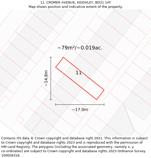 11, CROMER AVENUE, KEIGHLEY, BD21 1AY: Plot and title map