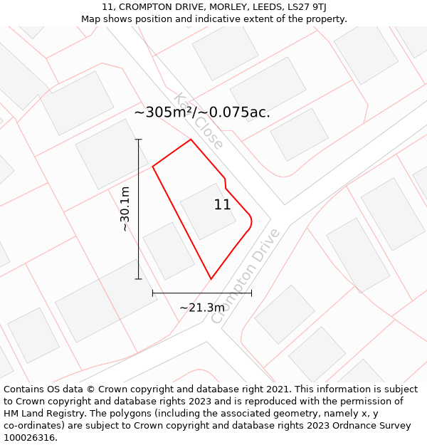 11, CROMPTON DRIVE, MORLEY, LEEDS, LS27 9TJ: Plot and title map