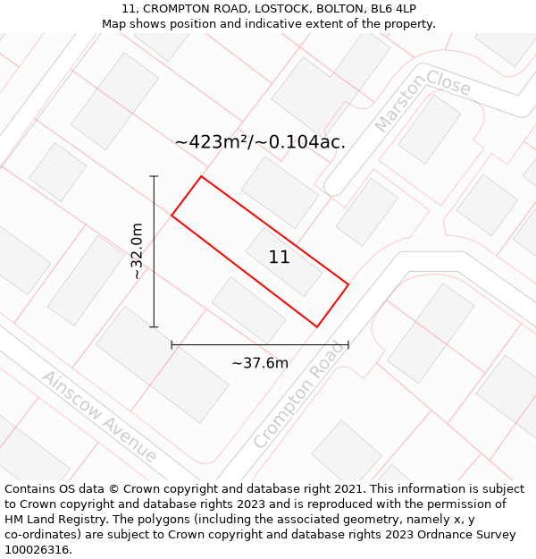 11, CROMPTON ROAD, LOSTOCK, BOLTON, BL6 4LP: Plot and title map