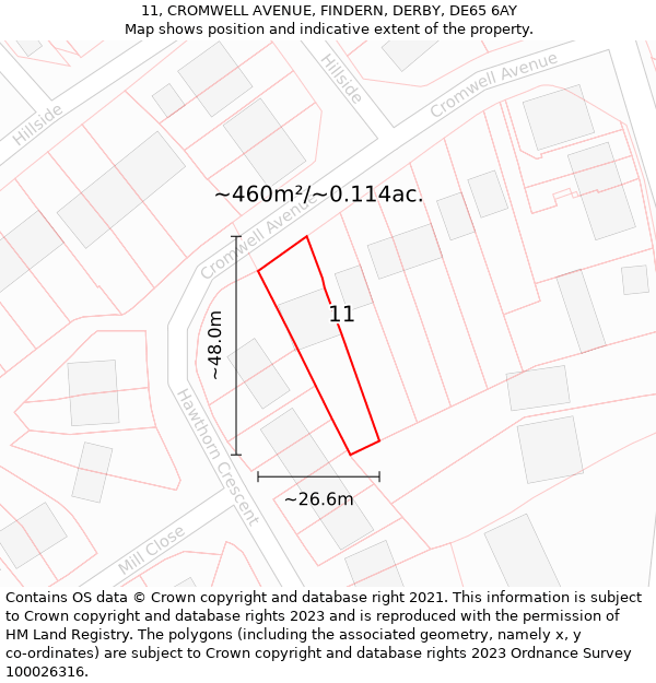 11, CROMWELL AVENUE, FINDERN, DERBY, DE65 6AY: Plot and title map