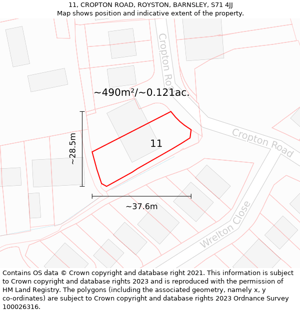 11, CROPTON ROAD, ROYSTON, BARNSLEY, S71 4JJ: Plot and title map