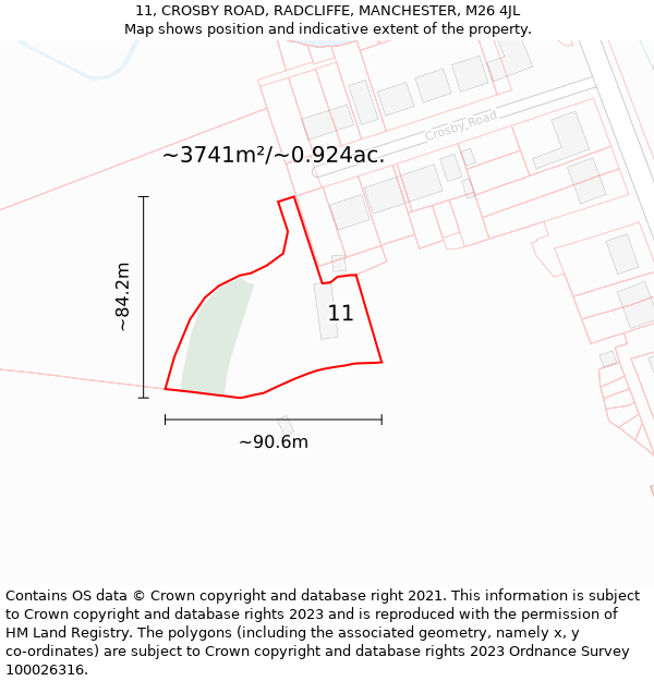 11, CROSBY ROAD, RADCLIFFE, MANCHESTER, M26 4JL: Plot and title map