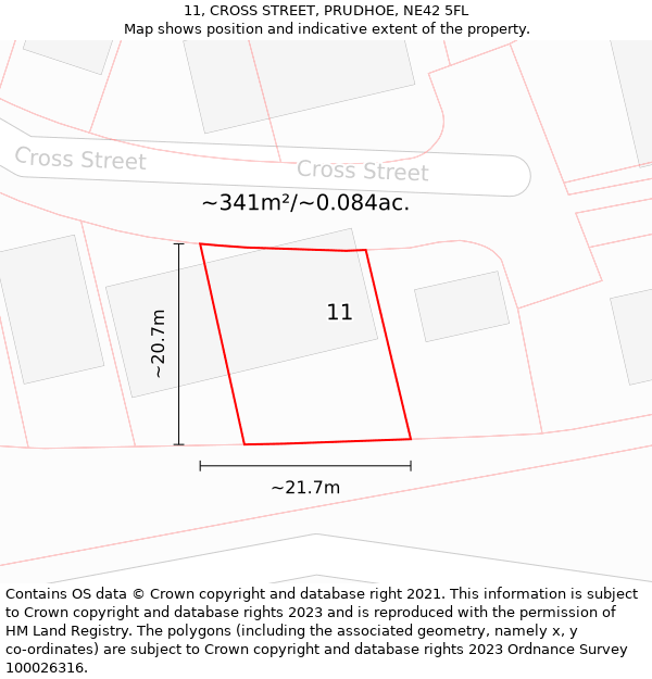 11, CROSS STREET, PRUDHOE, NE42 5FL: Plot and title map