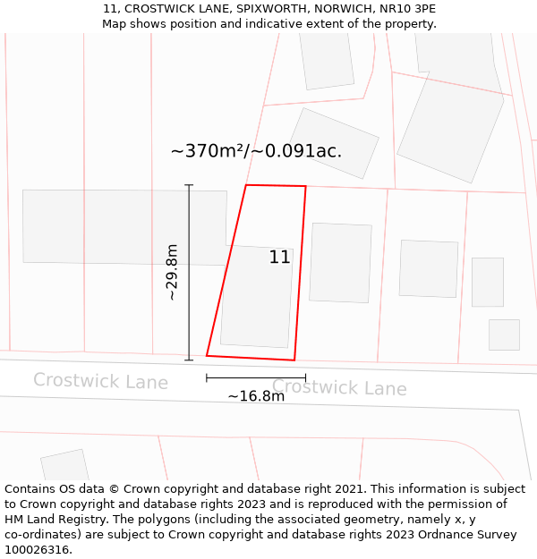 11, CROSTWICK LANE, SPIXWORTH, NORWICH, NR10 3PE: Plot and title map