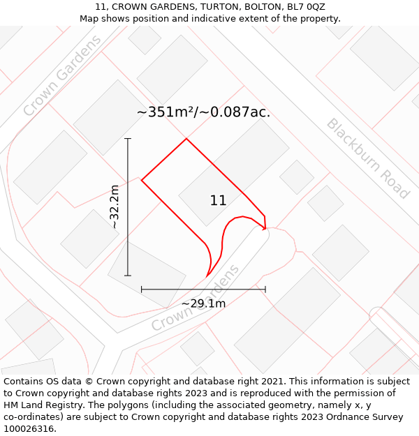 11, CROWN GARDENS, TURTON, BOLTON, BL7 0QZ: Plot and title map