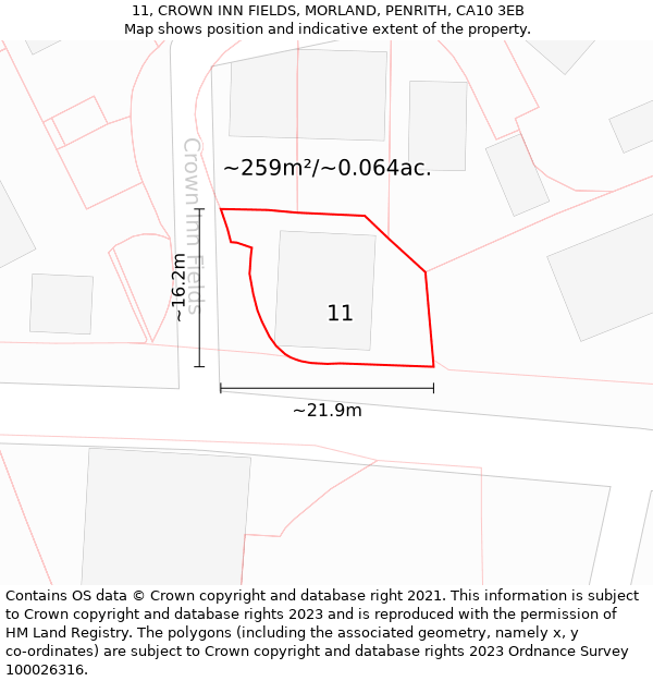 11, CROWN INN FIELDS, MORLAND, PENRITH, CA10 3EB: Plot and title map