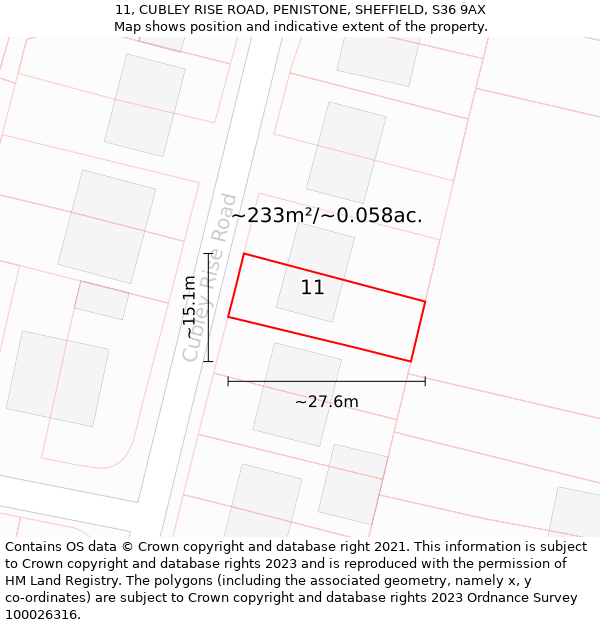 11, CUBLEY RISE ROAD, PENISTONE, SHEFFIELD, S36 9AX: Plot and title map