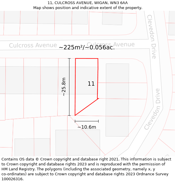 11, CULCROSS AVENUE, WIGAN, WN3 6AA: Plot and title map