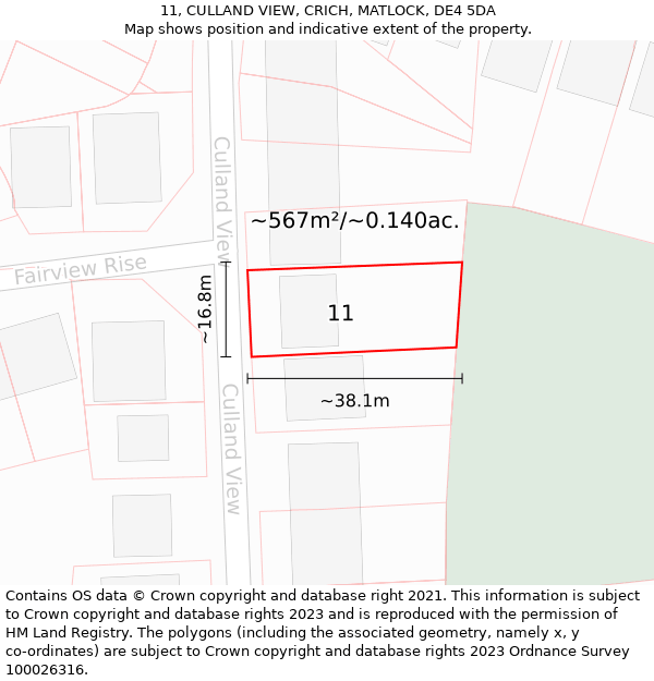 11, CULLAND VIEW, CRICH, MATLOCK, DE4 5DA: Plot and title map