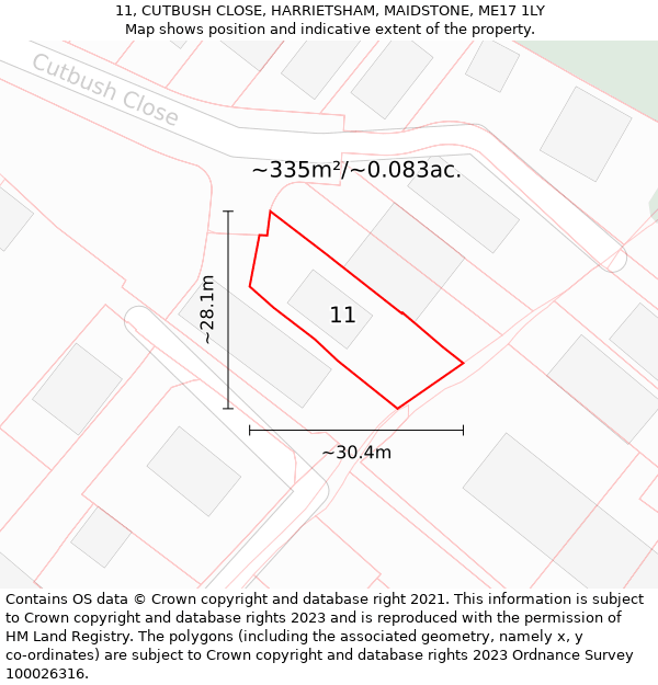 11, CUTBUSH CLOSE, HARRIETSHAM, MAIDSTONE, ME17 1LY: Plot and title map