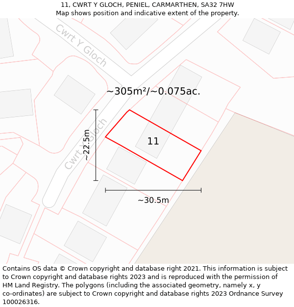 11, CWRT Y GLOCH, PENIEL, CARMARTHEN, SA32 7HW: Plot and title map