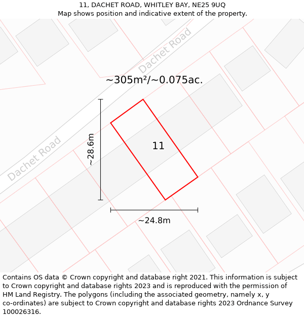 11, DACHET ROAD, WHITLEY BAY, NE25 9UQ: Plot and title map