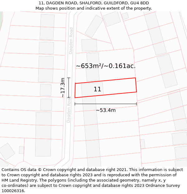 11, DAGDEN ROAD, SHALFORD, GUILDFORD, GU4 8DD: Plot and title map