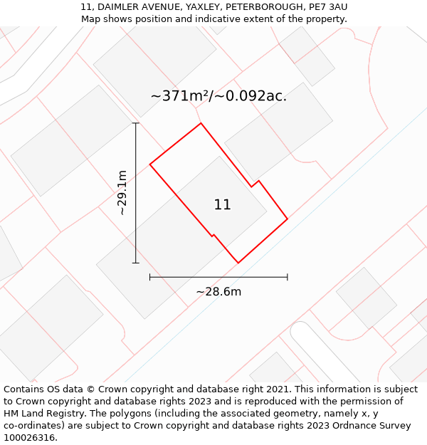 11, DAIMLER AVENUE, YAXLEY, PETERBOROUGH, PE7 3AU: Plot and title map