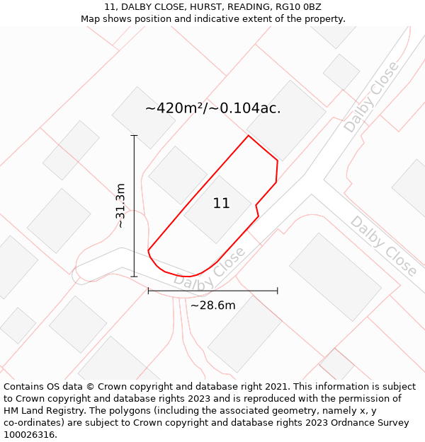 11, DALBY CLOSE, HURST, READING, RG10 0BZ: Plot and title map