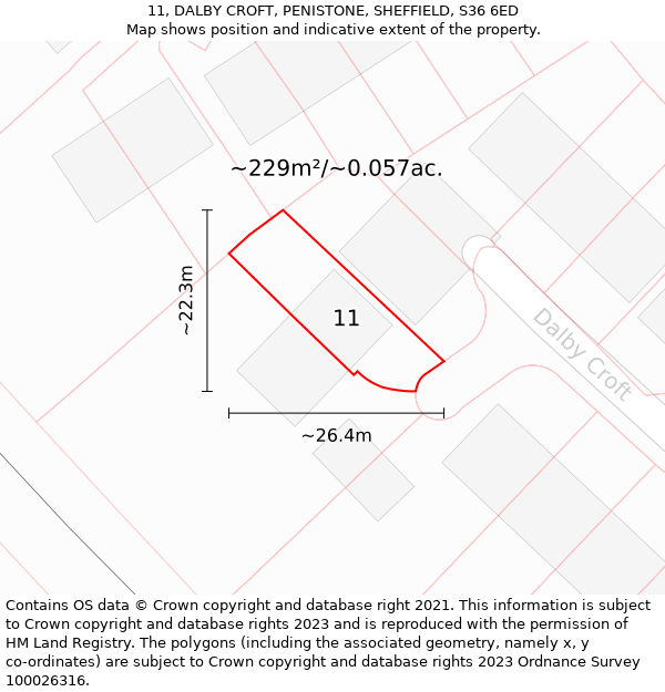 11, DALBY CROFT, PENISTONE, SHEFFIELD, S36 6ED: Plot and title map