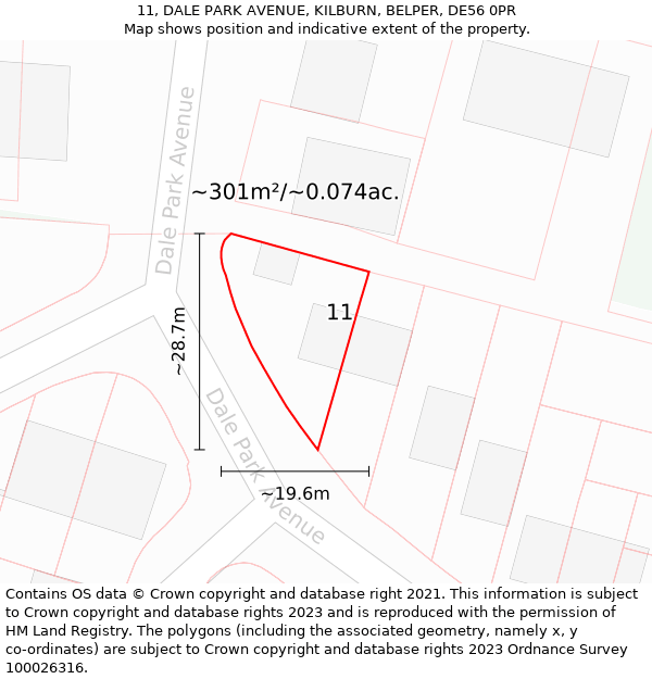 11, DALE PARK AVENUE, KILBURN, BELPER, DE56 0PR: Plot and title map